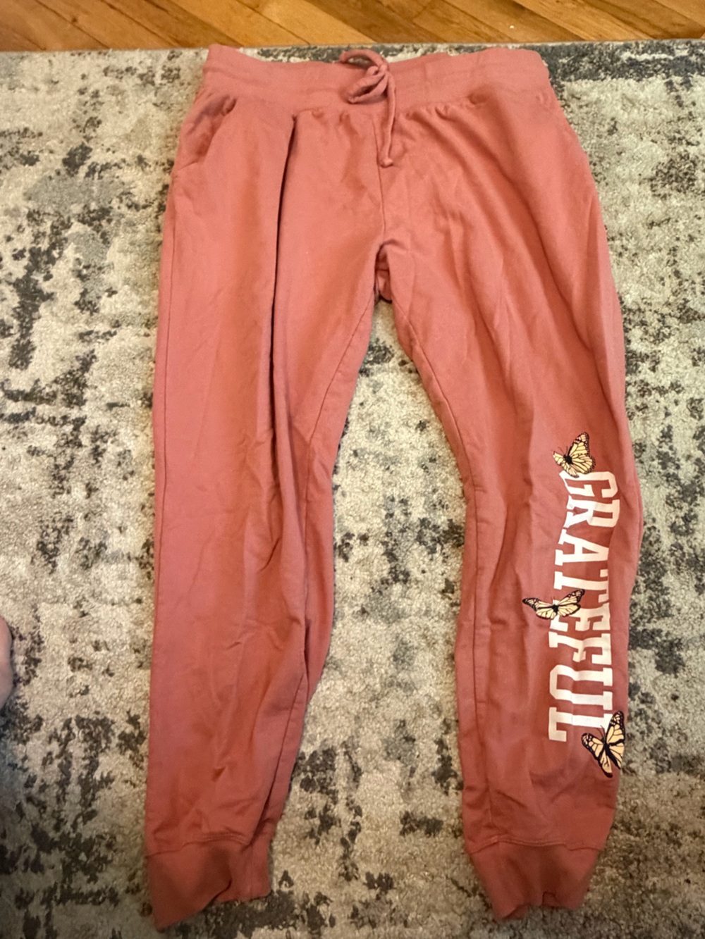 Woman’s Rust Pink 'Grateful' Butterfly Joggers